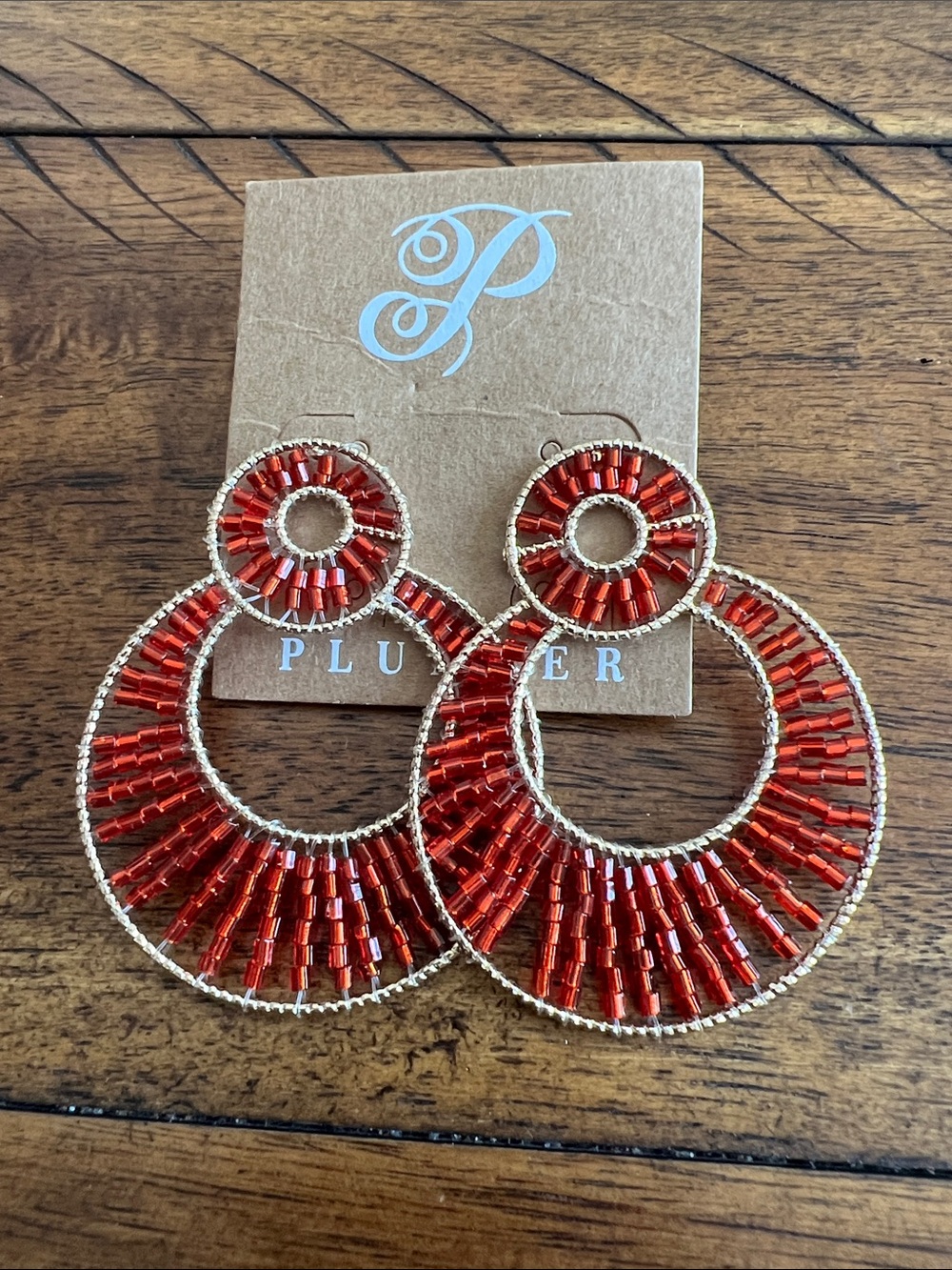 Plunder Red and Gold Beaded Double Hoop Earrings